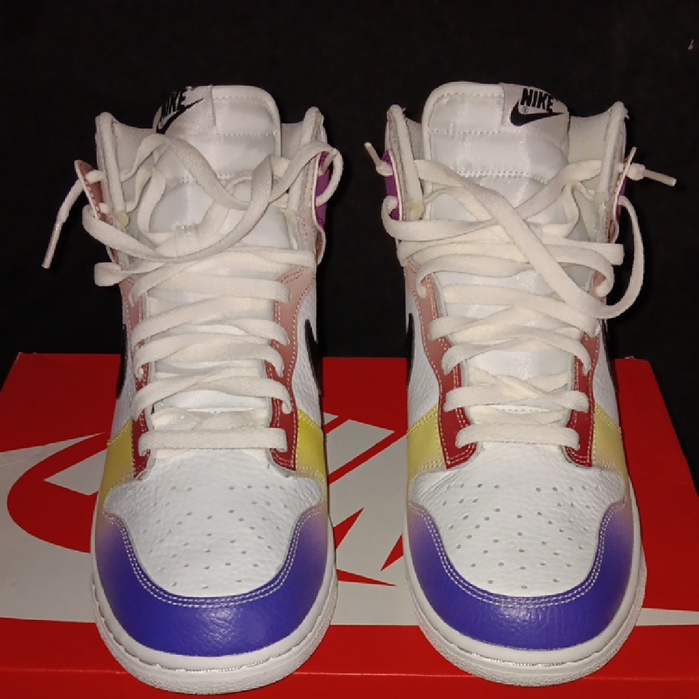 Nike White Sneakers with Red, Yellow, and Purple Accents